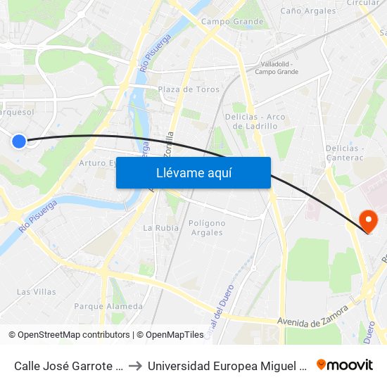 Calle José Garrote Tebar 21 to Universidad Europea Miguel De Cervantes map