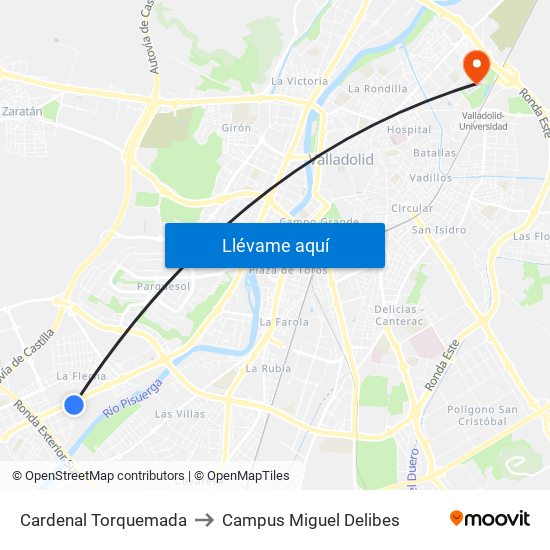 Cardenal Torquemada to Campus Miguel Delibes map