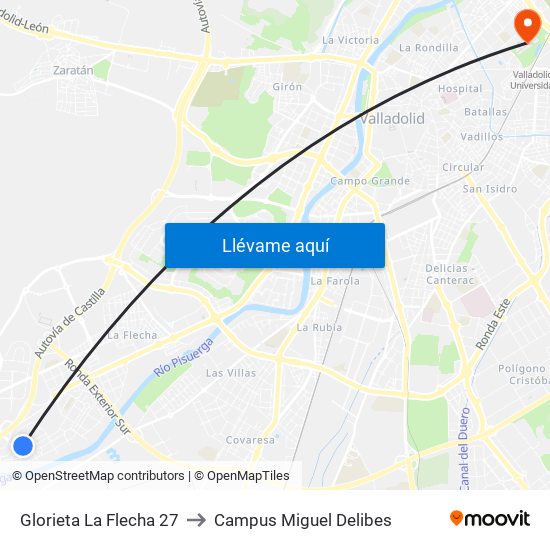 Glorieta La Flecha 27 to Campus Miguel Delibes map