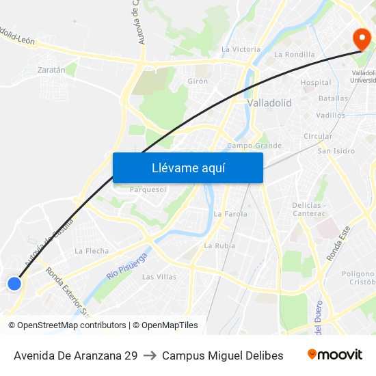 Avenida De Aranzana 29 to Campus Miguel Delibes map