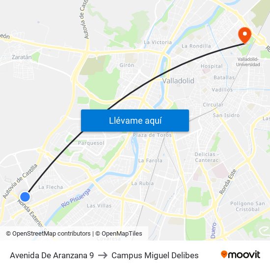 Avenida De Aranzana 9 to Campus Miguel Delibes map