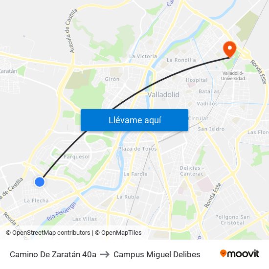 Camino De Zaratán 40a to Campus Miguel Delibes map