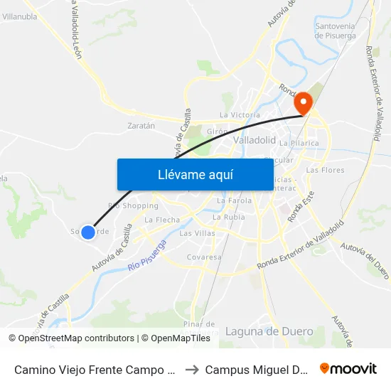 Camino Viejo Frente Campo De Golf to Campus Miguel Delibes map