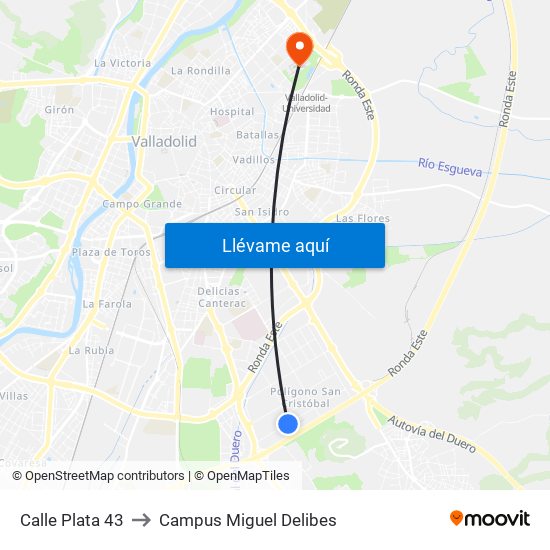 Calle Plata 43 to Campus Miguel Delibes map