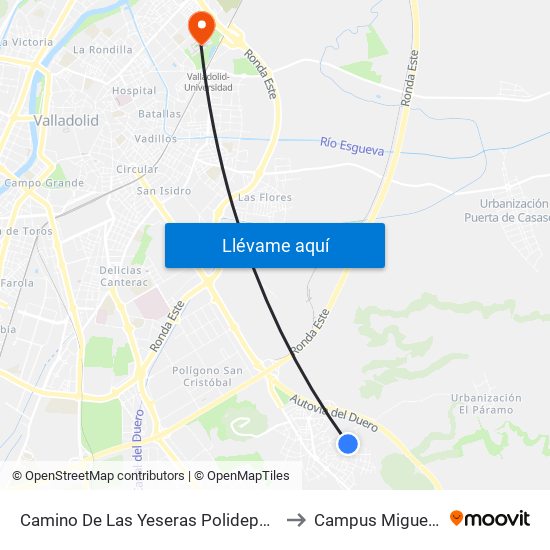 Camino De Las Yeseras Polideportivo Municipal to Campus Miguel Delibes map