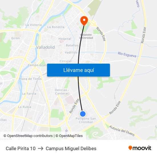 Calle Pirita 10 to Campus Miguel Delibes map