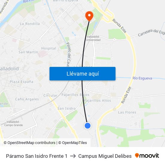 Páramo San Isidro Frente 1 to Campus Miguel Delibes map