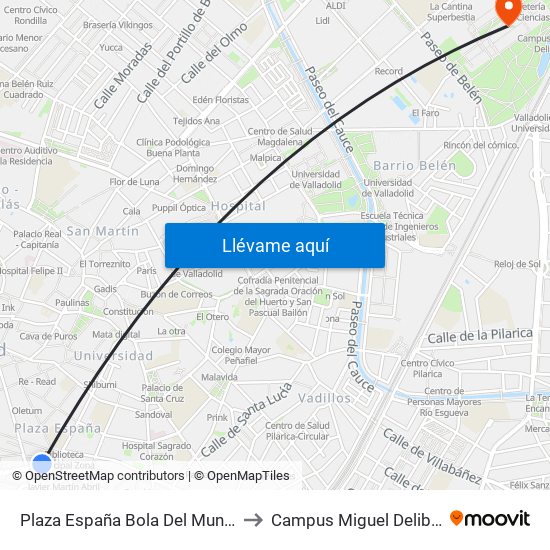 Plaza España Bola Del Mundo to Campus Miguel Delibes map