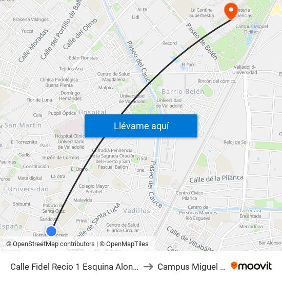 Calle Fidel Recio 1 Esquina Alonso Pesquera to Campus Miguel Delibes map