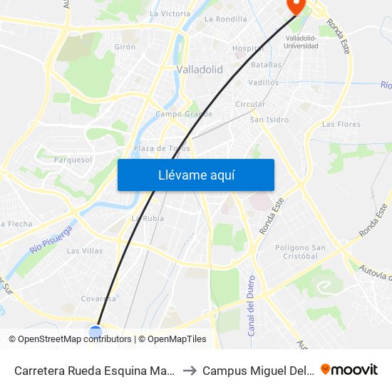 Carretera Rueda Esquina Madroño to Campus Miguel Delibes map