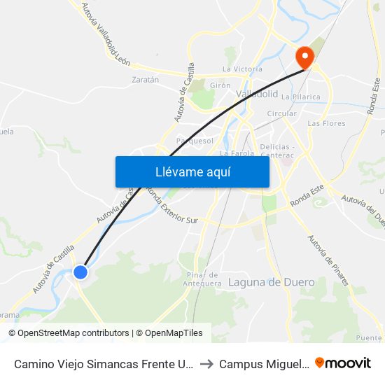 Camino Viejo Simancas Frente Urb. Las Aceñas to Campus Miguel Delibes map