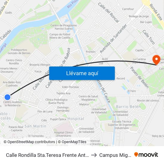 Calle Rondilla Sta.Teresa Frente Antiguo Hospital Ríohortega to Campus Miguel Delibes map