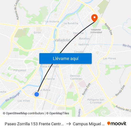 Paseo Zorrilla 153 Frente  Centro Comercial to Campus Miguel Delibes map