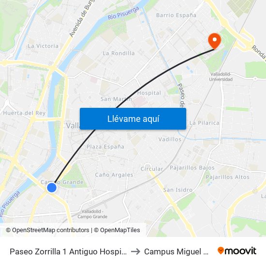 Paseo Zorrilla 1 Antiguo Hospital Militar to Campus Miguel Delibes map
