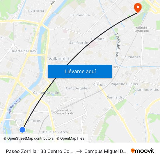 Paseo Zorrilla 130 Centro Comercial to Campus Miguel Delibes map