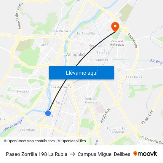 Paseo Zorrilla 198 La Rubia to Campus Miguel Delibes map