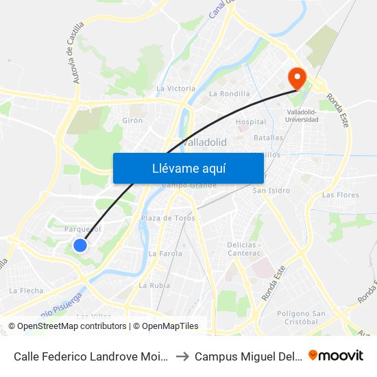 Calle Federico Landrove Moiño 11 to Campus Miguel Delibes map