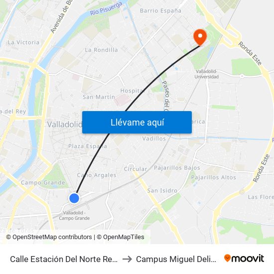 Calle Estación Del Norte Renfe to Campus Miguel Delibes map