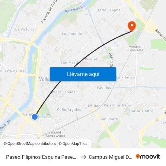 Paseo Filipinos Esquina Paseo Zorrilla to Campus Miguel Delibes map