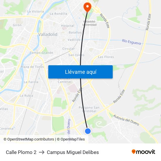 Calle Plomo 2 to Campus Miguel Delibes map