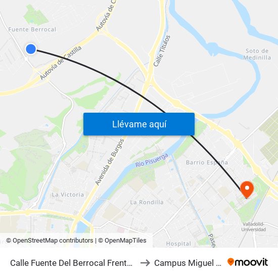 Calle Fuente Del Berrocal Frente Gasolinera to Campus Miguel Delibes map