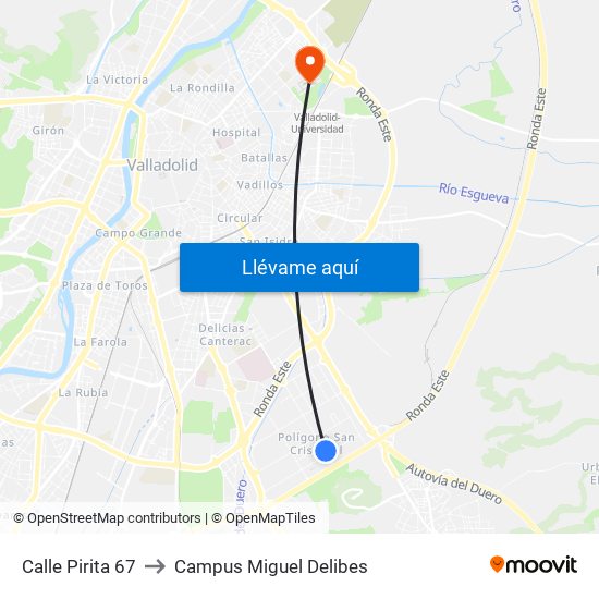 Calle Pirita 67 to Campus Miguel Delibes map