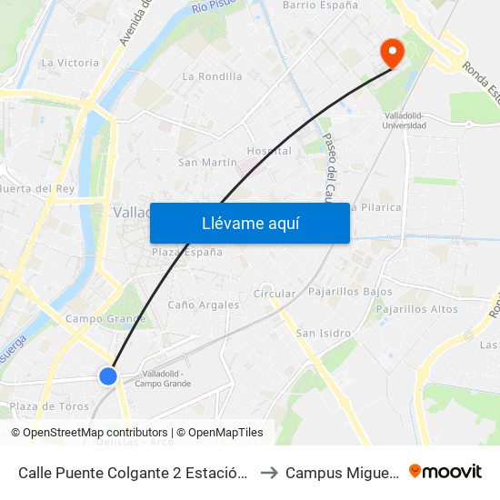 Calle Puente Colgante 2 Estación De Autobuses to Campus Miguel Delibes map