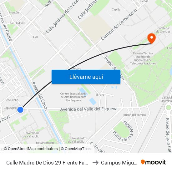 Calle Madre De Dios 29 Frente Facultad De Comercio to Campus Miguel Delibes map