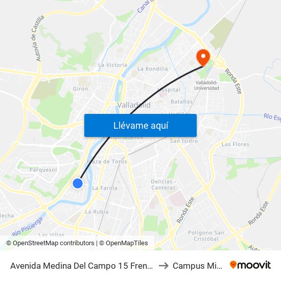 Avenida Medina Del Campo 15 Frente Centro Salud Arturo Eyríes to Campus Miguel Delibes map