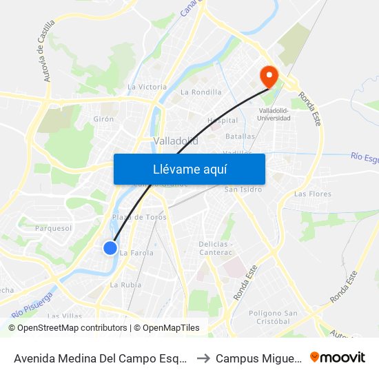 Avenida Medina Del Campo Esquina Barlovento to Campus Miguel Delibes map