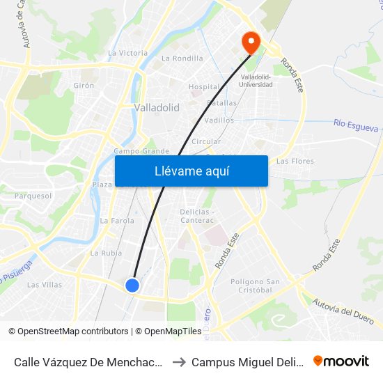 Calle Vázquez De Menchaca 19 to Campus Miguel Delibes map