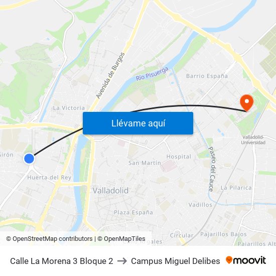 Calle La Morena 3 Bloque 2 to Campus Miguel Delibes map