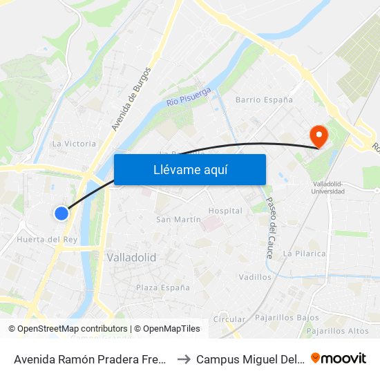 Avenida Ramón Pradera Frente 10 to Campus Miguel Delibes map