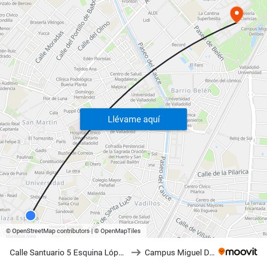 Calle Santuario 5 Esquina López Gómez to Campus Miguel Delibes map