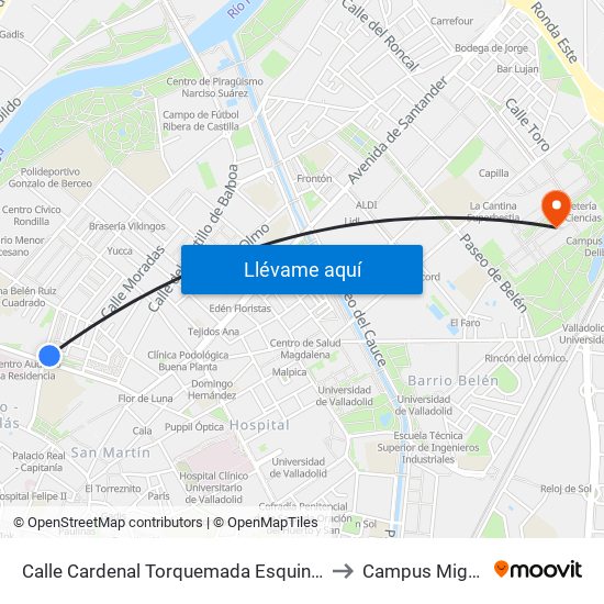 Calle Cardenal Torquemada Esquina Rondilla Santa Teresa to Campus Miguel Delibes map