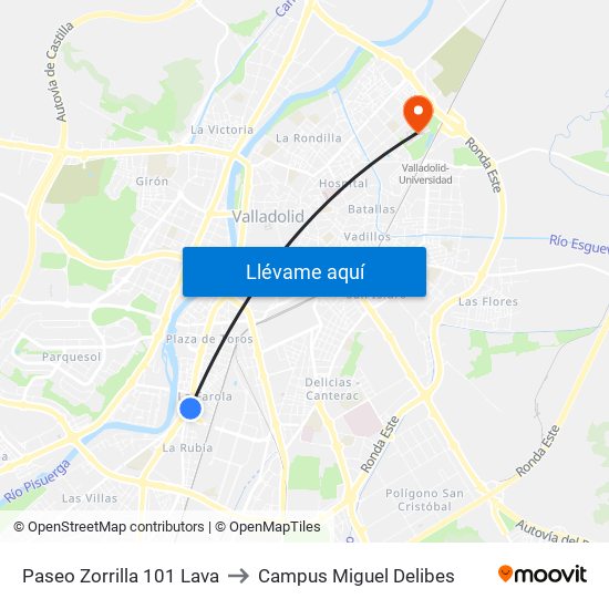 Paseo Zorrilla 101 Lava to Campus Miguel Delibes map