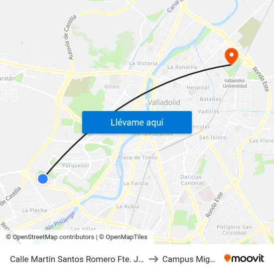 Calle Martín Santos Romero Fte. José María Castilviejo to Campus Miguel Delibes map