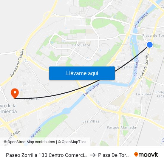 Paseo Zorrilla 130 Centro Comercial to Plaza De Toros map