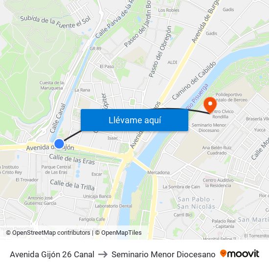 Avenida Gijón 26 Canal to Seminario Menor Diocesano map