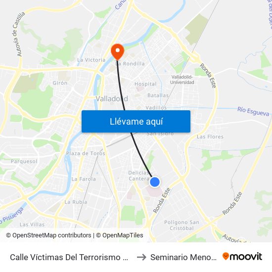 Calle Víctimas Del Terrorismo Hospital Río Hortega to Seminario Menor Diocesano map