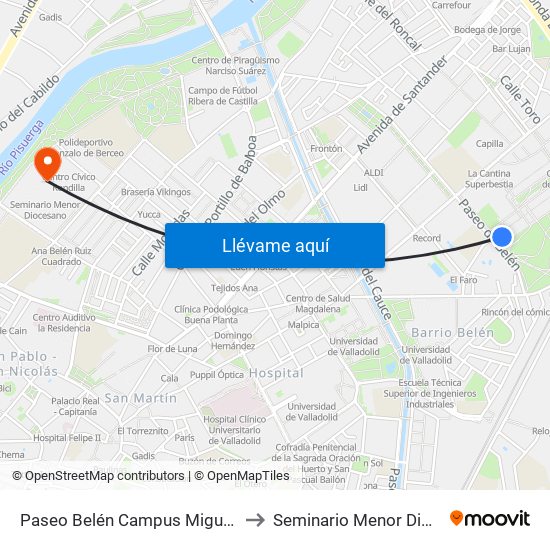 Paseo Belén Campus Miguel Delibes to Seminario Menor Diocesano map