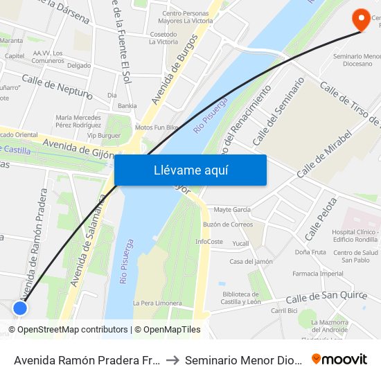 Avenida Ramón Pradera Frente 10 to Seminario Menor Diocesano map