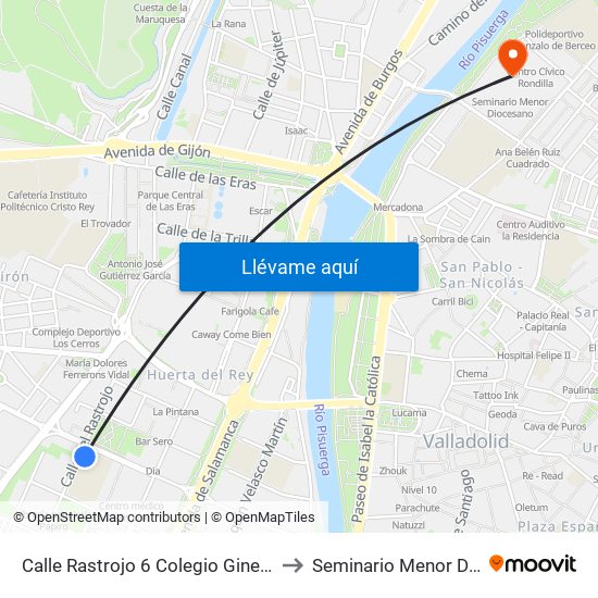 Calle Rastrojo 6 Colegio Giner De Los Ríos to Seminario Menor Diocesano map