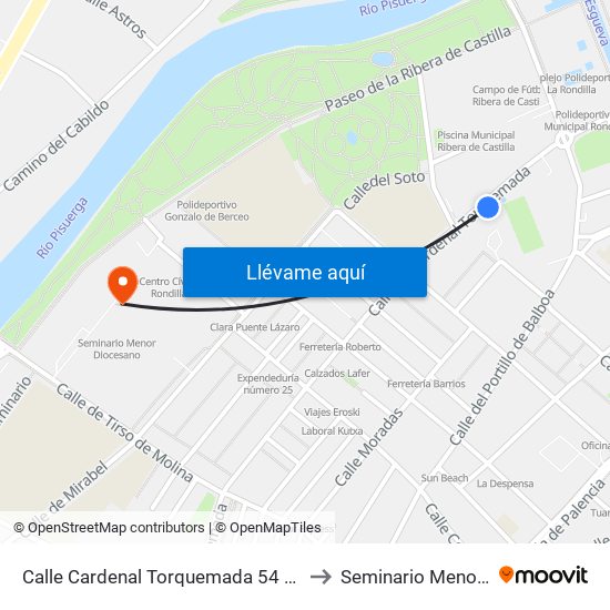 Calle Cardenal Torquemada 54 Centro Salud Rondilla to Seminario Menor Diocesano map