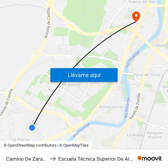 Camino De Zaratán 22 to Escuela Técnica Superior De Arquitectura map