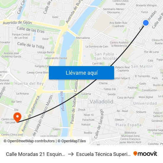 Calle Moradas 21 Esquina Cardenal Cisneros to Escuela Técnica Superior De Arquitectura map