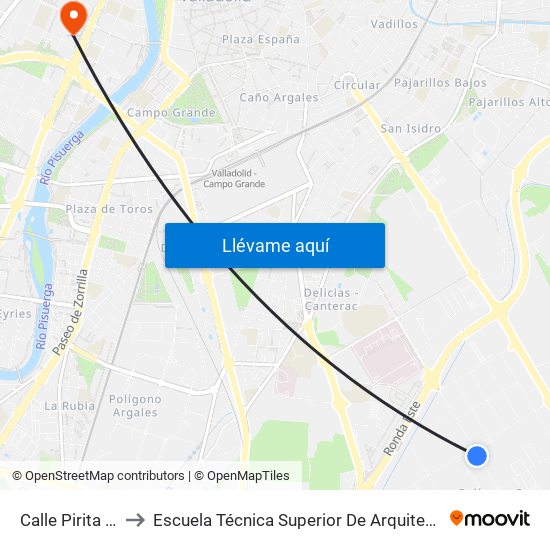 Calle Pirita 10 to Escuela Técnica Superior De Arquitectura map