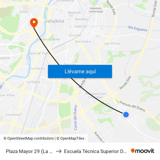 Plaza Mayor 29 (La Cistérniga) to Escuela Técnica Superior De Arquitectura map