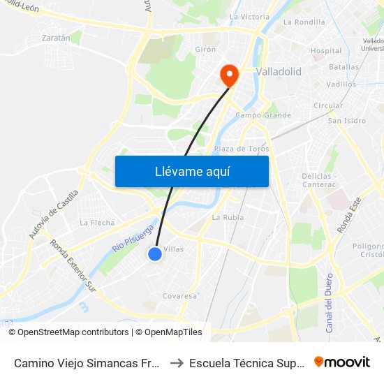 Camino Viejo Simancas Frente Vega De Valdetronco to Escuela Técnica Superior De Arquitectura map