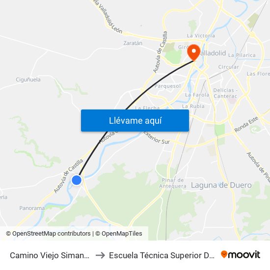 Camino Viejo Simancas Puente to Escuela Técnica Superior De Arquitectura map